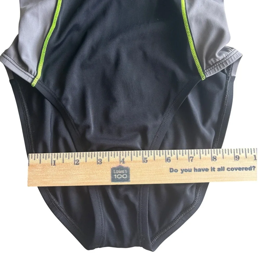 Nike Womens One Piece Swimsuit Black Grey Lime Green Racerback Size Small Swim